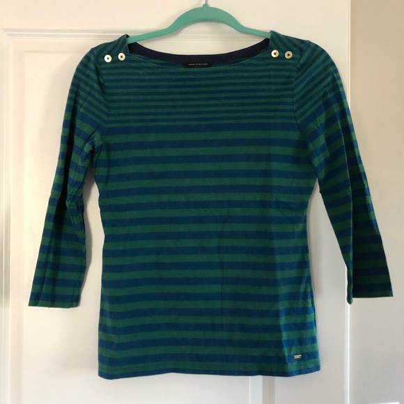 Tommy Hilfiger Boatneck Striped 3/4 Sleeve Tee - Picture 1 of 3
